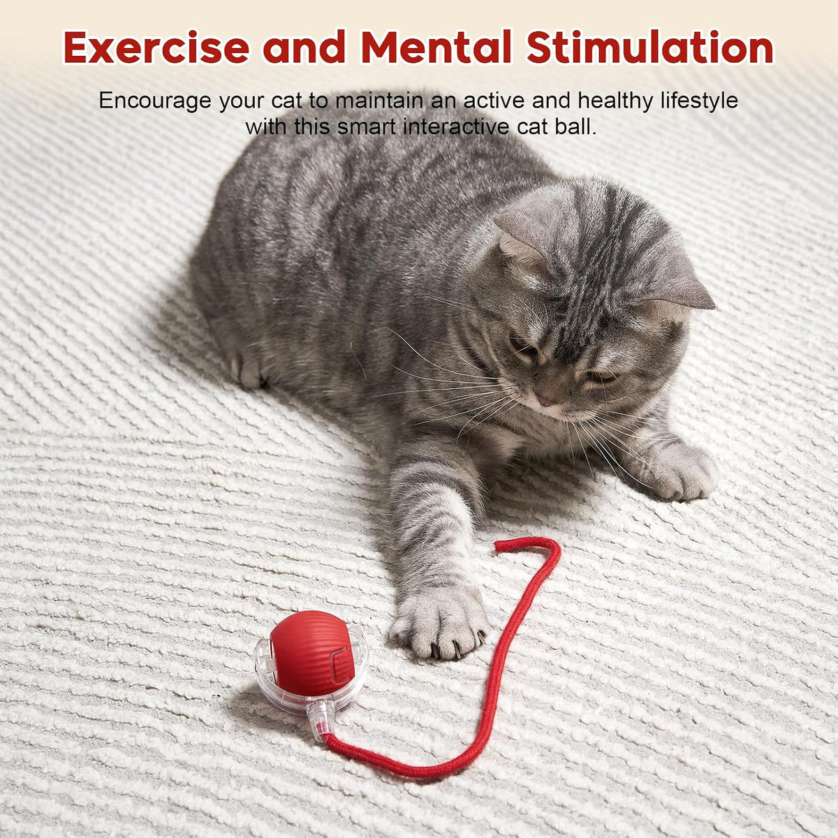 Interactive Dog & Cat Electric Active Toys, Smart Rolling Ball for Dogs & Cats, 360° Smart Automatic Rolling Pet Ball, Fast Moving Toy for Bored Indoor Kitty, Rechargeable(Red)