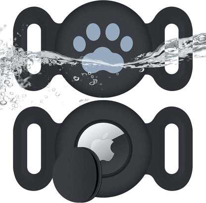 Waterproof Collar Holder Compatible with Airtag (2 Pack), Protective Anti-Lost Case for GPS Tracker, Silicone Collar Holder for Pets (Black/Black)