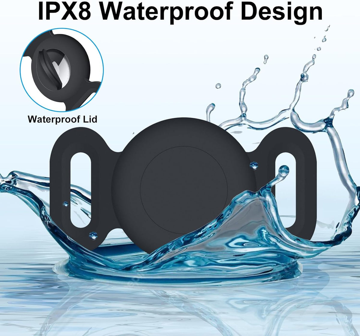 Waterproof Collar Holder Compatible with Airtag (2 Pack), Protective Anti-Lost Case for GPS Tracker, Silicone Collar Holder for Pets (Black/Black)