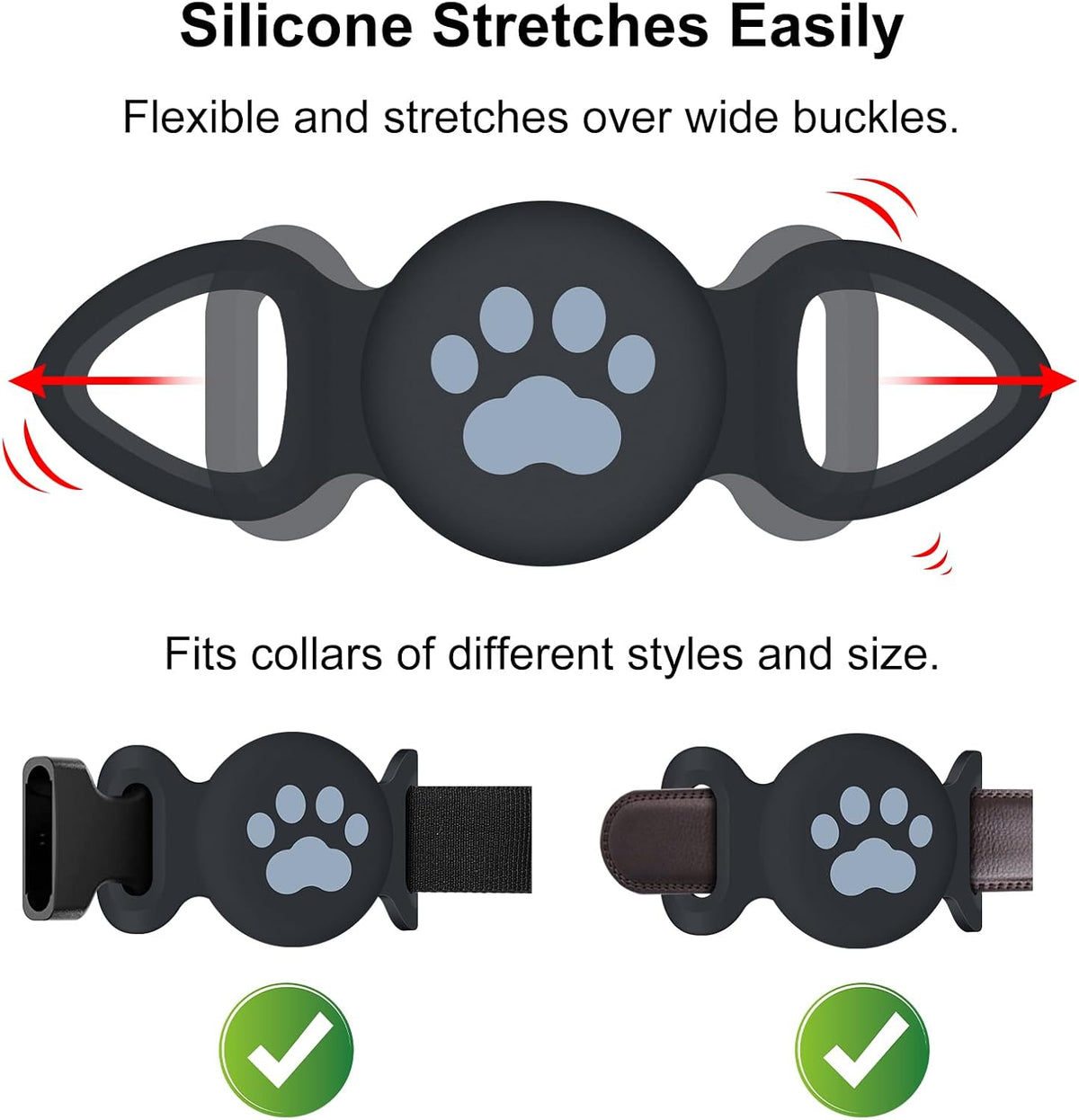 Waterproof Collar Holder Compatible with Airtag (2 Pack), Protective Anti-Lost Case for GPS Tracker, Silicone Collar Holder for Pets (Black/Black)