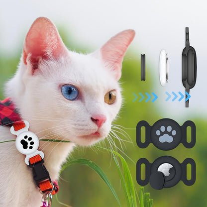 Waterproof Collar Holder Compatible with Airtag (2 Pack), Protective Anti-Lost Case for GPS Tracker, Silicone Collar Holder for Pets (Black/Black)